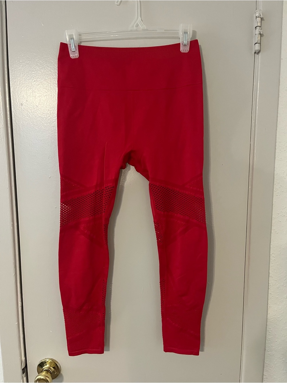 Fabletics Bright Red Mesh-Detail High-Rise Leggings